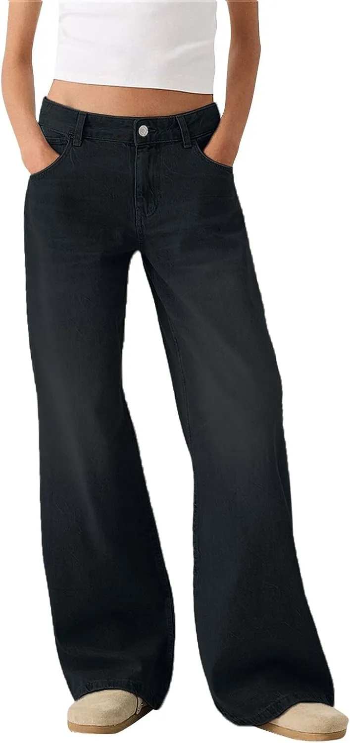 Sweatpant Jeans Boyfriend High Waited Baggy Wide Leg Jean Y2k Streetwear Retro Loose Fit Denim Pant with Pockets
