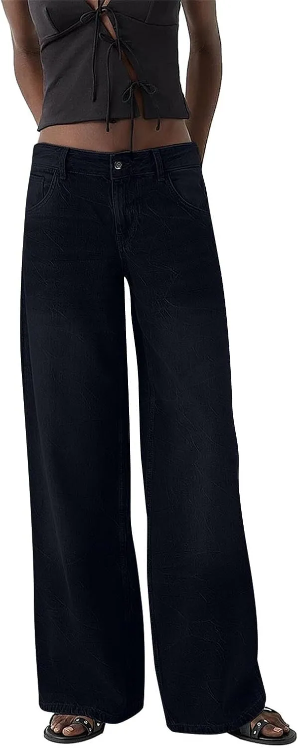 Sweatpant Jeans Boyfriend High Waited Baggy Wide Leg Jean Y2k Streetwear Retro Loose Fit Denim Pant with Pockets