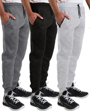 Sweatpants for Men 3 Pack Joggers - Men's Athletic Sweatpants with Pockets & Zipper