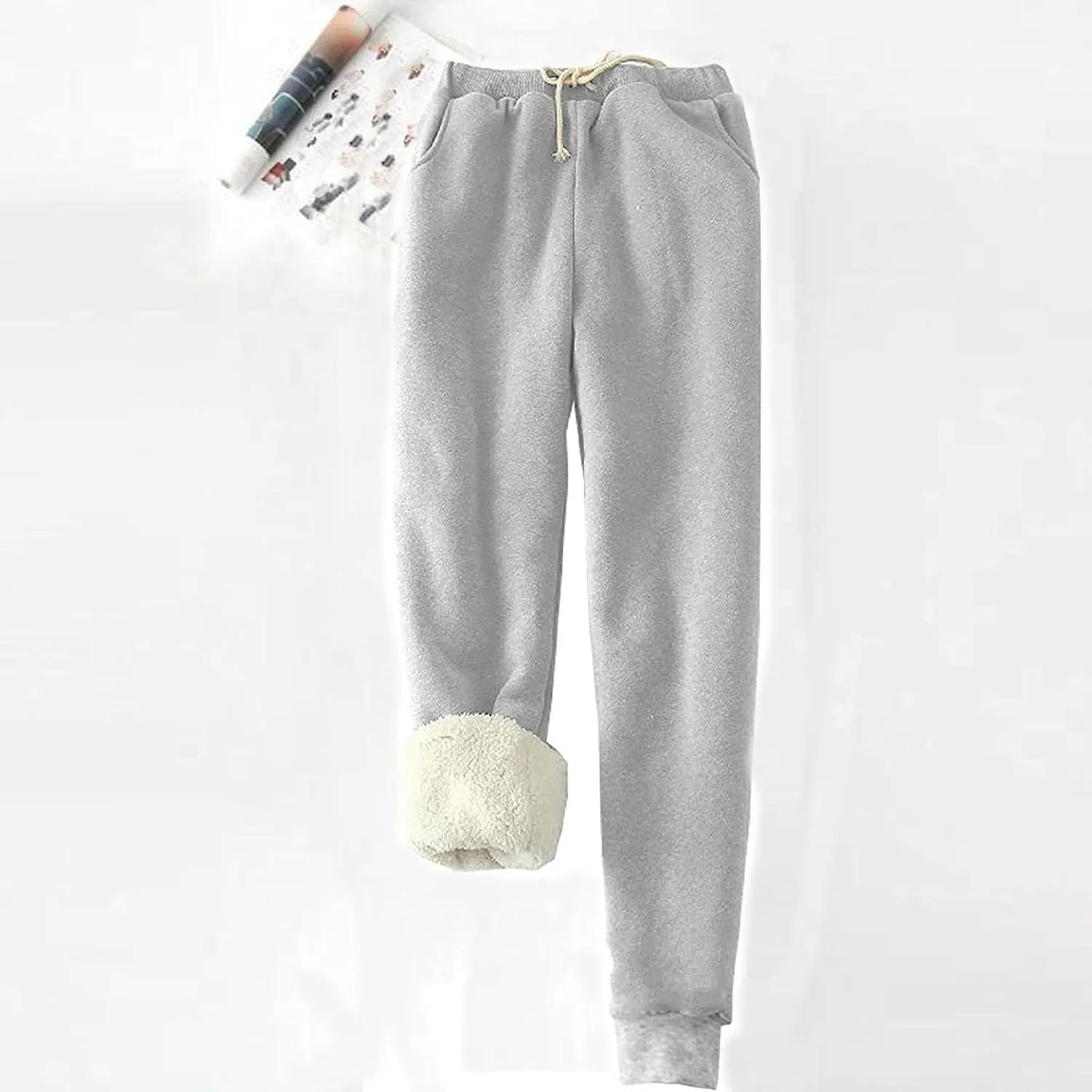 Sweatpants Women Sherpa Lined Winter Warm Fleece Joggers Casual Comfy Thermal Outdoor Athletic Trousers with Pockets
