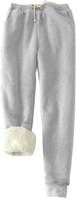 Sweatpants Women Sherpa Lined Winter Warm Fleece Joggers Casual Comfy Thermal Outdoor Athletic Trousers with Pockets