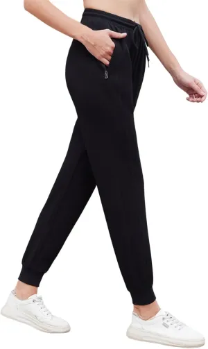 Sweatpants Women with Zipper Pockets,Elastic Waist Cotton Joggers,Soft Stretch Comfy Pants for Lounge,Athletic