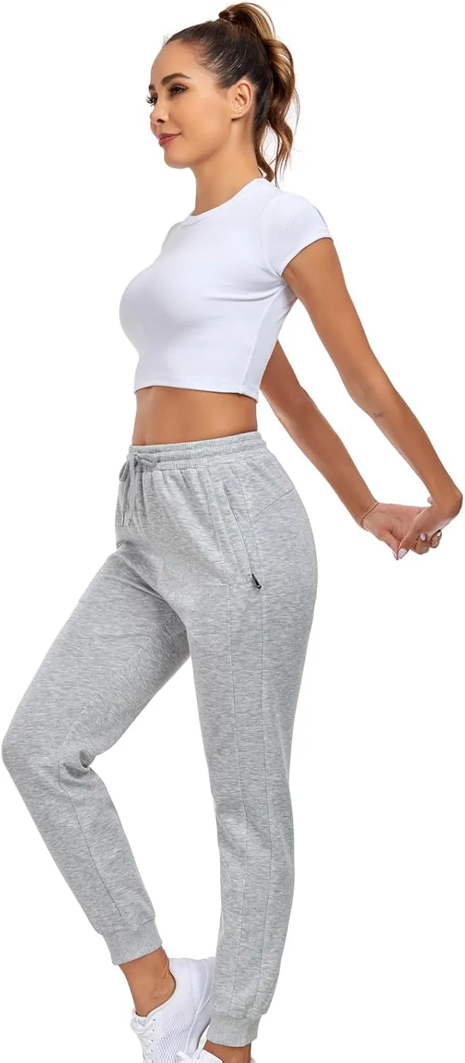 Sweatpants Women with Zipper Pockets,Elastic Waist Cotton Joggers,Soft Stretch Comfy Pants for Lounge,Athletic