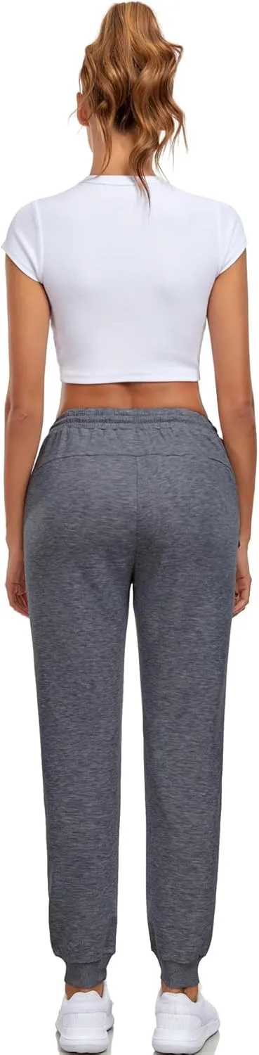 Sweatpants Women with Zipper Pockets,Elastic Waist Cotton Joggers,Soft Stretch Comfy Pants for Lounge,Athletic