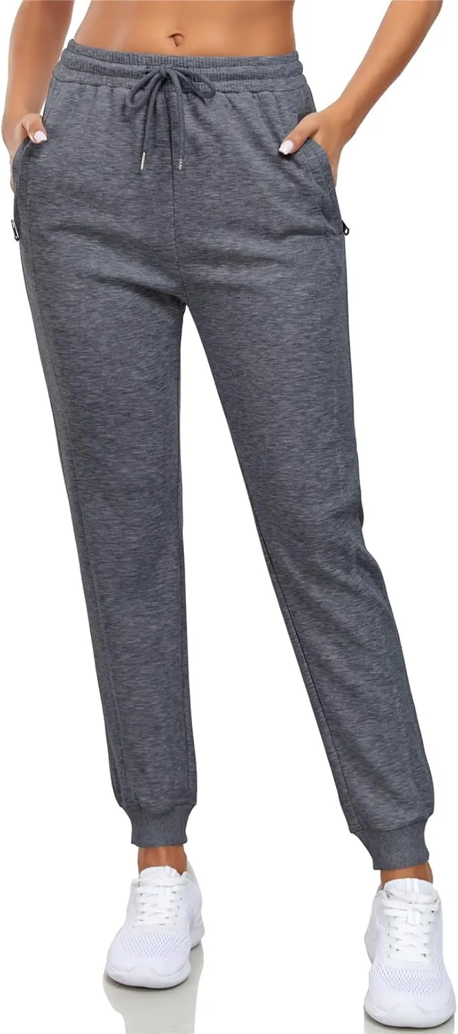 Sweatpants Women with Zipper Pockets,Elastic Waist Cotton Joggers,Soft Stretch Comfy Pants for Lounge,Athletic