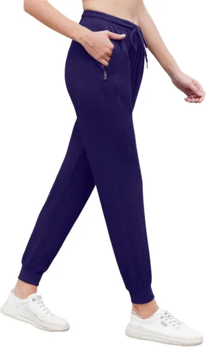 Sweatpants Women with Zipper Pockets,Elastic Waist Cotton Joggers,Soft Stretch Comfy Pants for Lounge,Athletic