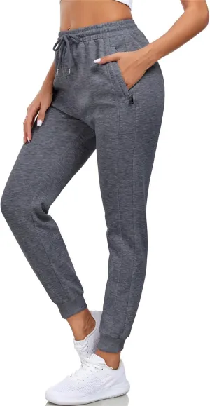 Sweatpants Women with Zipper Pockets,Elastic Waist Cotton Joggers,Soft Stretch Comfy Pants for Lounge,Athletic