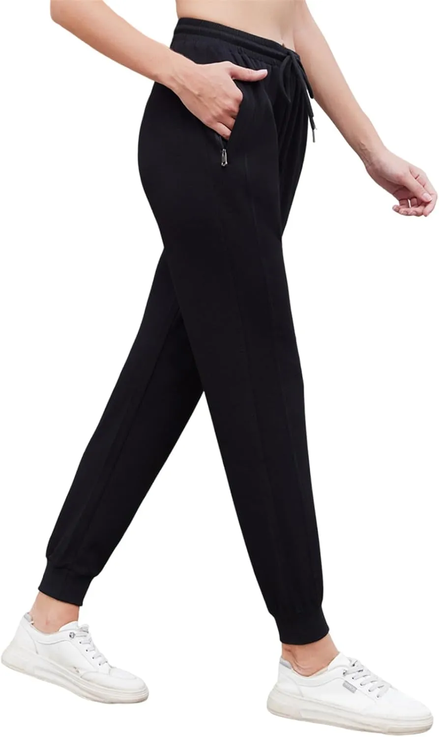 Sweatpants Women with Zipper Pockets,Elastic Waist Cotton Joggers,Soft Stretch Comfy Pants for Lounge,Athletic