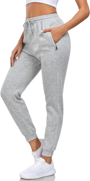 Sweatpants Women with Zipper Pockets,Elastic Waist Cotton Joggers,Soft Stretch Comfy Pants for Lounge,Athletic