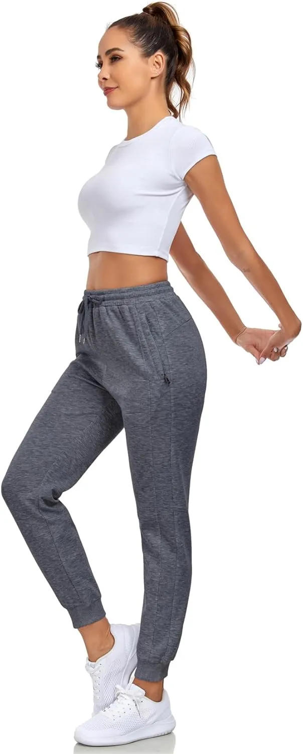 Sweatpants Women with Zipper Pockets,Elastic Waist Cotton Joggers,Soft Stretch Comfy Pants for Lounge,Athletic