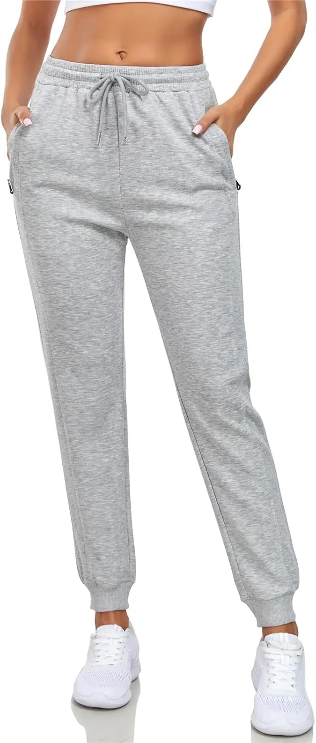 Sweatpants Women with Zipper Pockets,Elastic Waist Cotton Joggers,Soft Stretch Comfy Pants for Lounge,Athletic