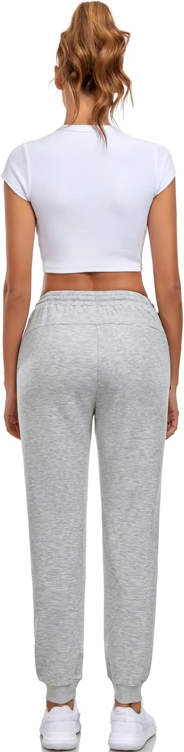Sweatpants Women with Zipper Pockets,Elastic Waist Cotton Joggers,Soft Stretch Comfy Pants for Lounge,Athletic
