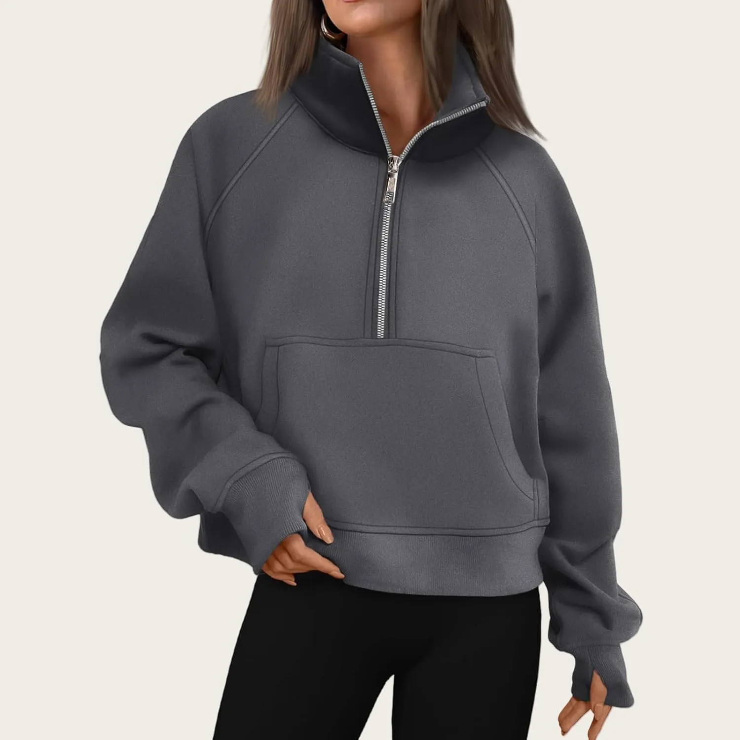 Sweatshirt for Womens Fall Fashion 2024 Half Zip Cropped Sweatshirt Pullover Fleece Quarter Zipper Hoodie Thumb Hole