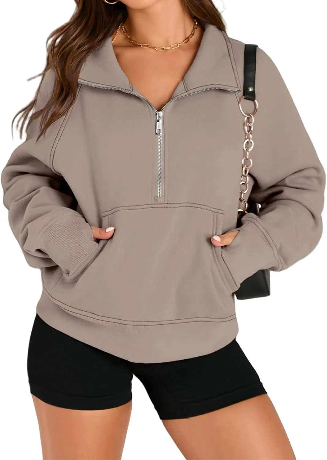 Sweatshirt for Womens Fall Fashion 2024 Half Zip Cropped Sweatshirt Pullover Fleece Quarter Zipper Hoodie Thumb Hole