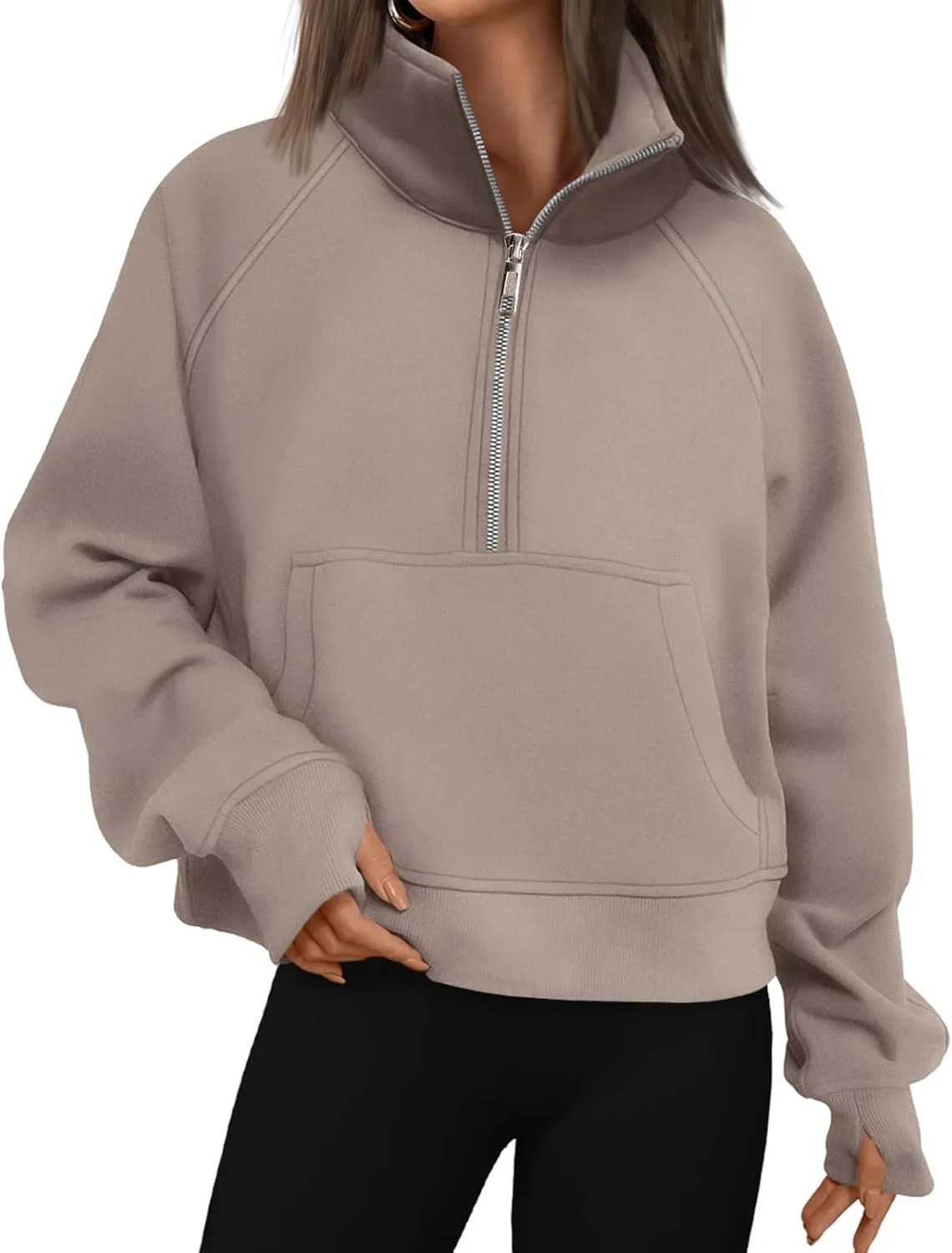 Sweatshirt for Womens Fall Fashion 2024 Half Zip Cropped Sweatshirt Pullover Fleece Quarter Zipper Hoodie Thumb Hole