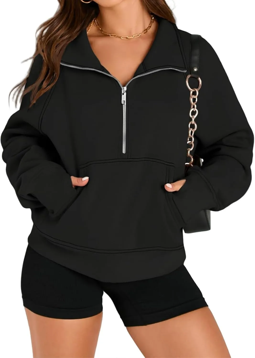 Sweatshirt for Womens Fall Fashion 2024 Half Zip Cropped Sweatshirt Pullover Fleece Quarter Zipper Hoodie Thumb Hole