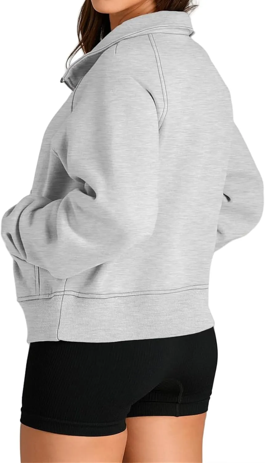 Sweatshirt for Womens Fall Fashion 2024 Half Zip Cropped Sweatshirt Pullover Fleece Quarter Zipper Hoodie Thumb Hole