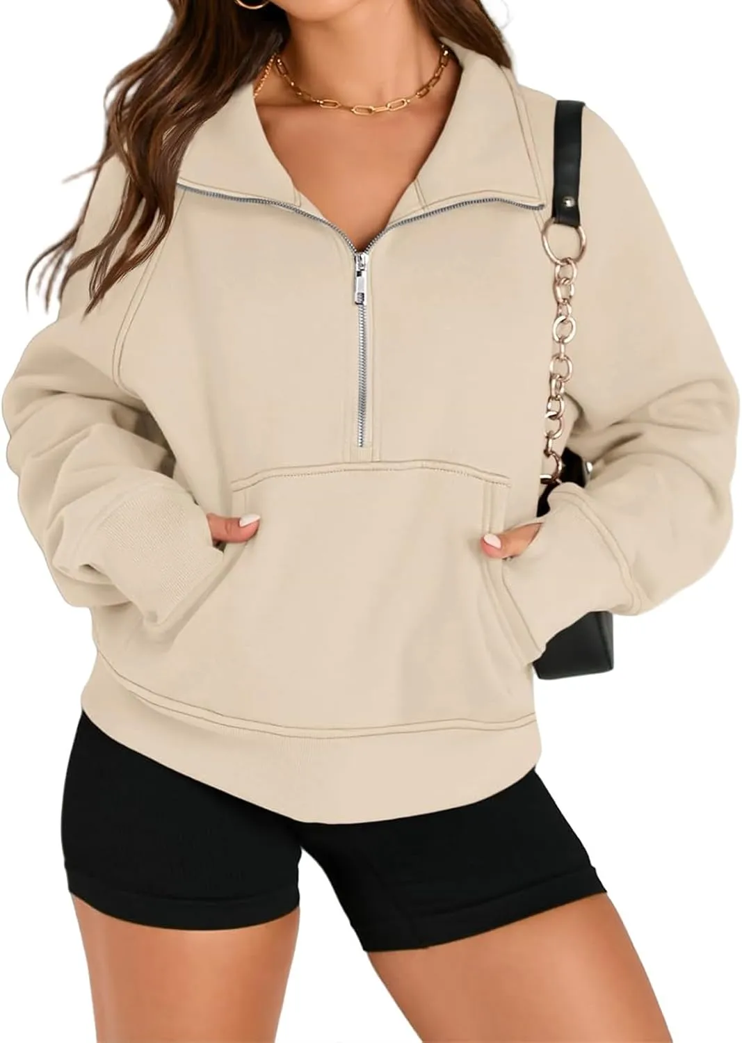 Sweatshirt for Womens Fall Fashion 2024 Half Zip Cropped Sweatshirt Pullover Fleece Quarter Zipper Hoodie Thumb Hole