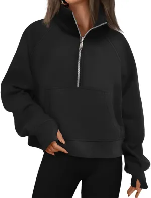 Sweatshirt for Womens Fall Fashion 2024 Half Zip Cropped Sweatshirt Pullover Fleece Quarter Zipper Hoodie Thumb Hole