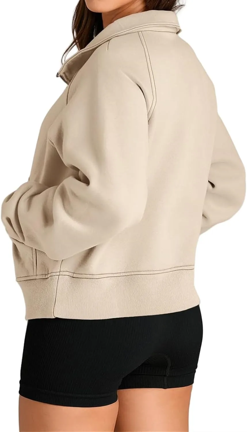 Sweatshirt for Womens Fall Fashion 2024 Half Zip Cropped Sweatshirt Pullover Fleece Quarter Zipper Hoodie Thumb Hole