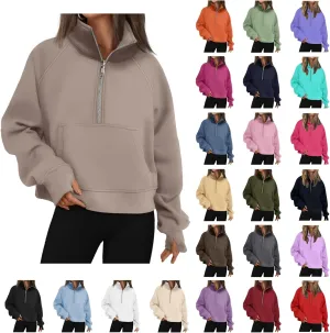Sweatshirt for Womens Fall Fashion 2024 Half Zip Cropped Sweatshirt Pullover Fleece Quarter Zipper Hoodie Thumb Hole