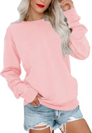 Sweatshirts for Womens Fall Outfits 2024 Crew Neck Sweaters Casual Long Sleeve Hoodies Slim Fit Solid Pullover Tops