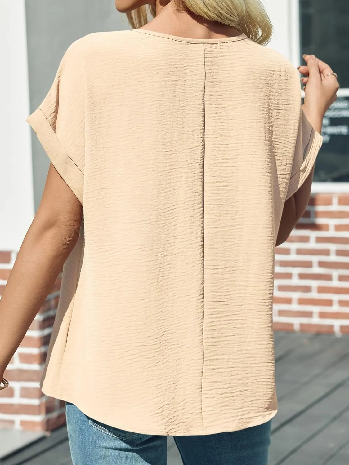 Tankaneo Womens Summer Blouse Short Sleeve Dressy Casual Loose Fit T-Shirts Oversized Crewneck Tunic Tops