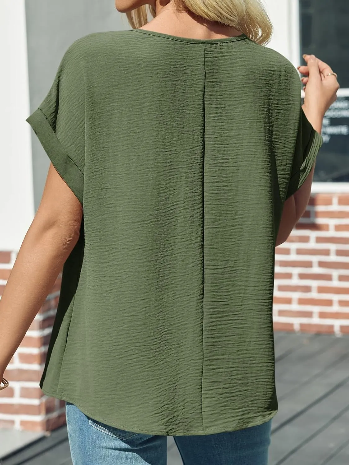 Tankaneo Womens Summer Blouse Short Sleeve Dressy Casual Loose Fit T-Shirts Oversized Crewneck Tunic Tops
