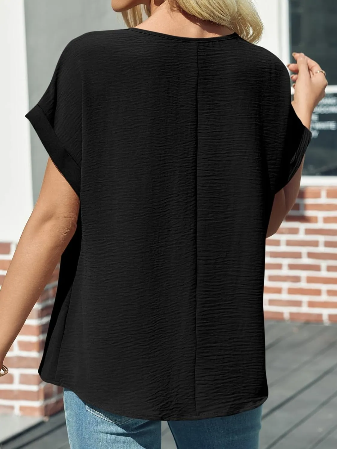 Tankaneo Womens Summer Blouse Short Sleeve Dressy Casual Loose Fit T-Shirts Oversized Crewneck Tunic Tops