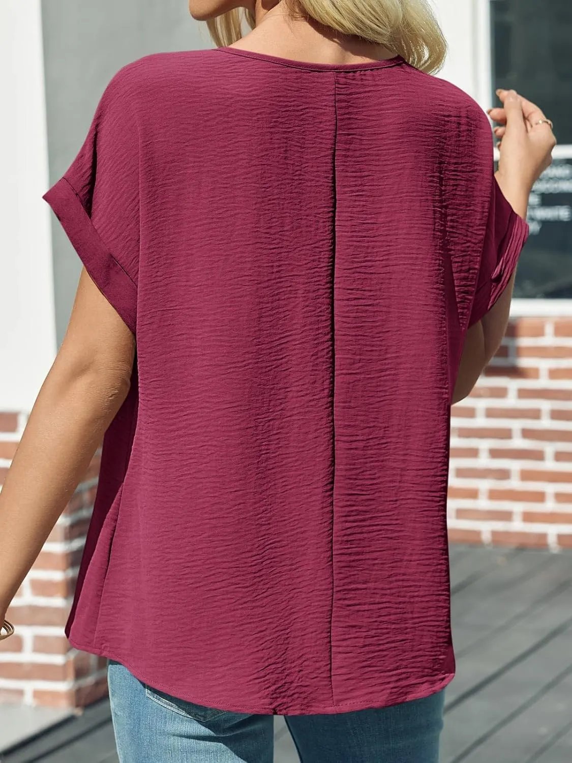 Tankaneo Womens Summer Blouse Short Sleeve Dressy Casual Loose Fit T-Shirts Oversized Crewneck Tunic Tops