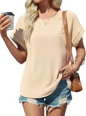 Tankaneo Womens Summer Blouse Short Sleeve Dressy Casual Loose Fit T-Shirts Oversized Crewneck Tunic Tops