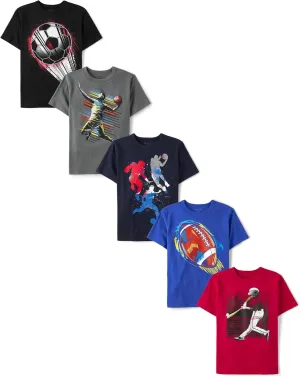 The Children's Place Boys' Sports Short Sleeve Graphic T-Shirts, Multipack