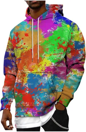 Tie Dye Hoodies For Men Novelty Hood Pullover Plus Size Printed Sweatshirts With Pocket Hoodies For Men Sweatshirt