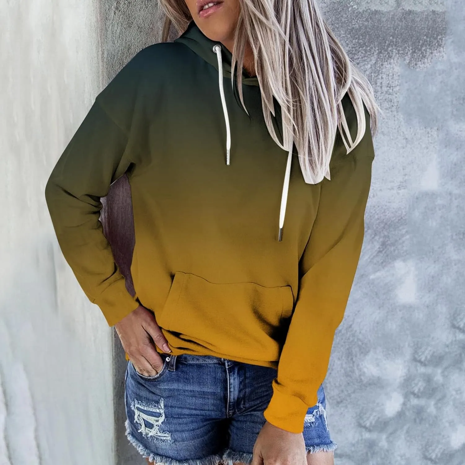 Tie Dye Print Hoodie For Women Fall Fashion y2k Clothes Long Sleeve Drawstring Pullover Tops Loose Casual Sweatshirt