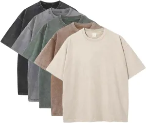 Unisex Acid Washed T-Shirts Vintage Oversized Tees Y2K Heavy Cotton Streetwear Casual Tops for Men Women