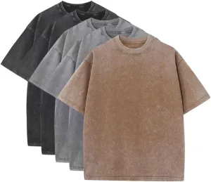 Unisex Acid Washed T-Shirts Vintage Oversized Tees Y2K Heavy Cotton Streetwear Casual Tops for Men Women
