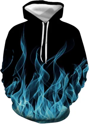 Unisex Novelty Hoodies for Men 3D Colorful Flame Printed Hood Sweatshirts Oversized Baggy Pullover Tops with Pockets