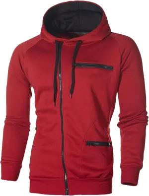 Wankang Mens Full Zip Fleece Hoodies Solid Drawstring Slim Fit Long Sleeve Lightweight Hooded Sweatshirt with Zipper Pockets