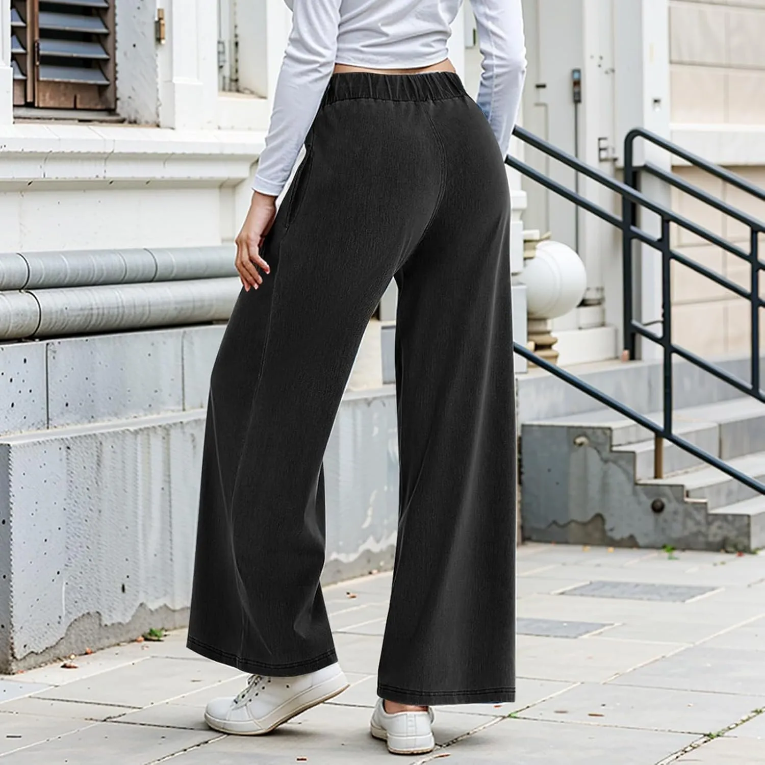 Wide Leg Stretchy Jeans for Women Pull on Trouser Boyfriend Jeans High Waisted Denim Pants Cowgirl Outfits