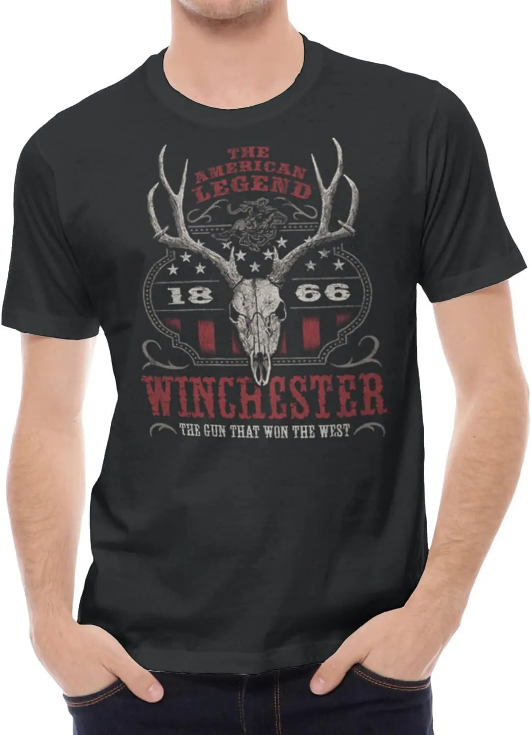 Winchester Official Western Flag Deer Skull Vintage Graphic T-Shirts for Men