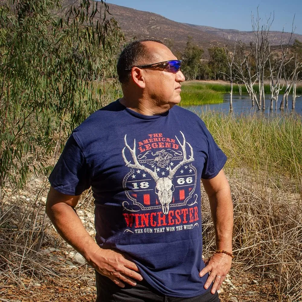 Winchester Official Western Flag Deer Skull Vintage Graphic T-Shirts for Men