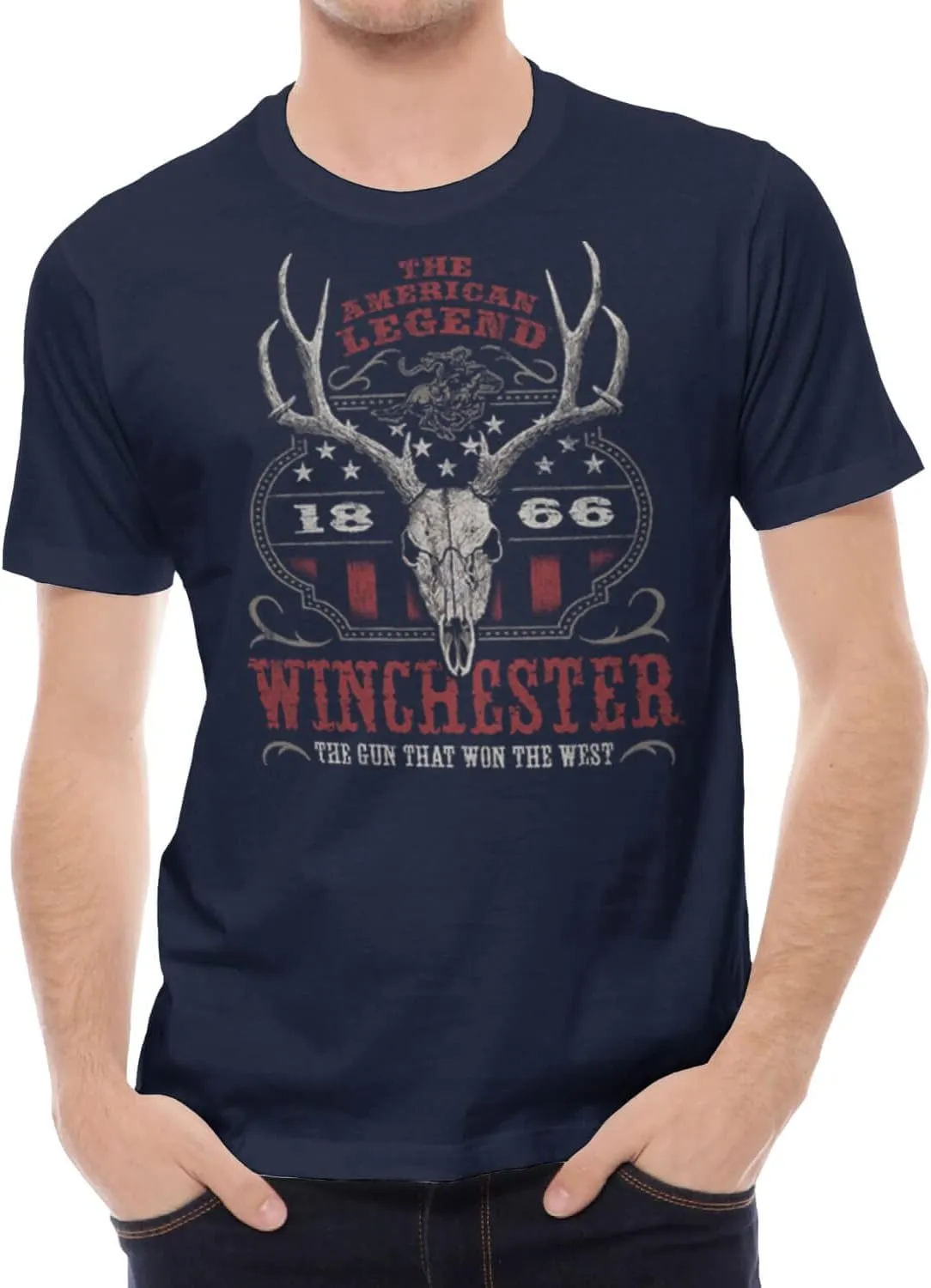 Winchester Official Western Flag Deer Skull Vintage Graphic T-Shirts for Men