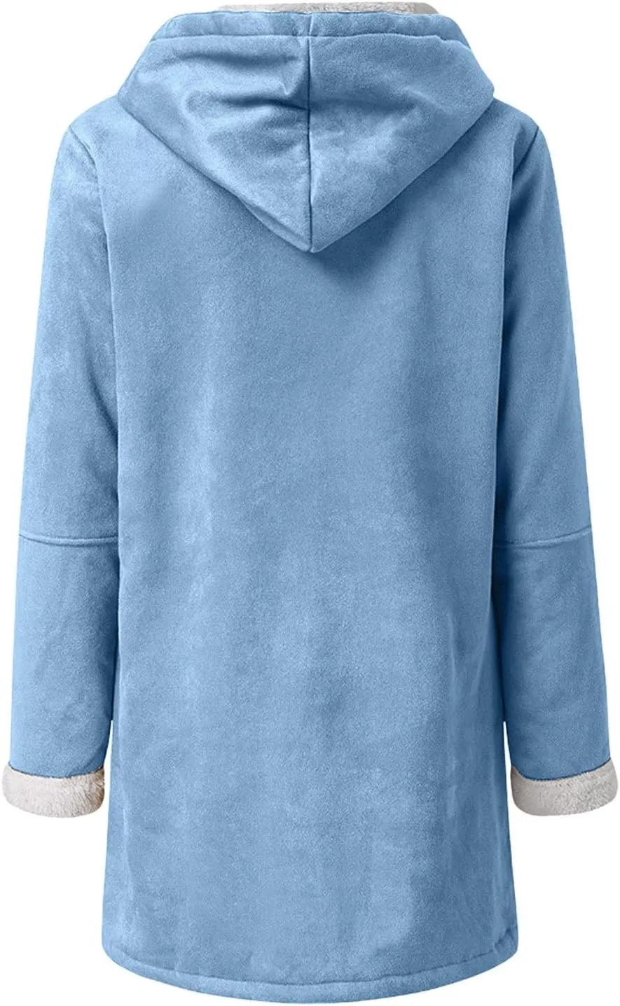 Winter Coats for Women 2024 Plus Size Fleece Lined Jackets Warm Button Down Fur Sherpa Lined Hooded Hoodies Outerwear