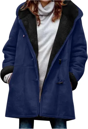 Winter Coats for Women 2024 Plus Size Fleece Lined Jackets Warm Button Down Fur Sherpa Lined Hooded Hoodies Outerwear