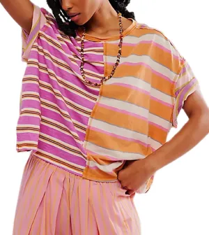 Women Color Block Striped T Shirt Casual Oversized Short Sleeve Boxy Tops Vintage Loose Crewneck Going Out Tee