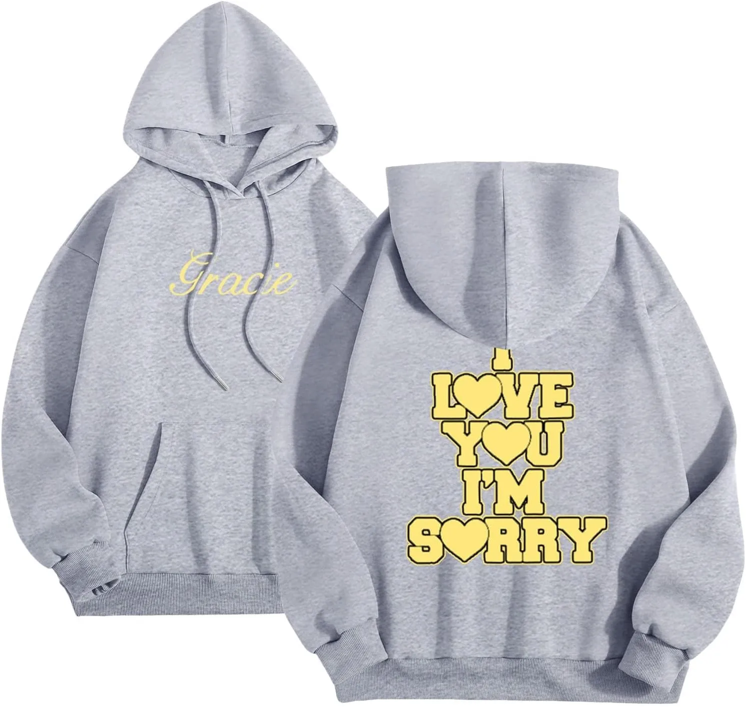 Women Hoodies Gracie I Love You I'm Sorry Letter Print Hoodie Pullover Long Sleeve Oversized Y2K Trendy Casual Shirts