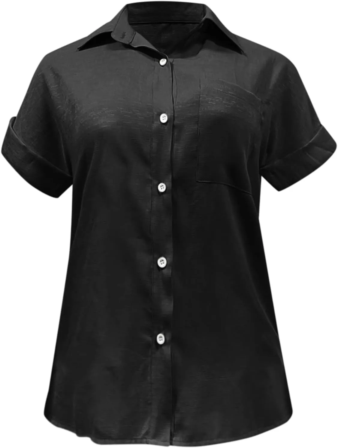Women Linen Shirts V Neck Button Blouse Boho Dressy Tshirts Short Sleeve Loose Fit T Shirts