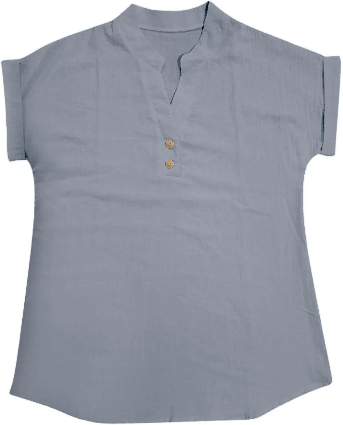 Women Linen Shirts V Neck Button Blouses Bohemian 2024 Summer Tops Short Sleeve Loose Fit T-Shirts
