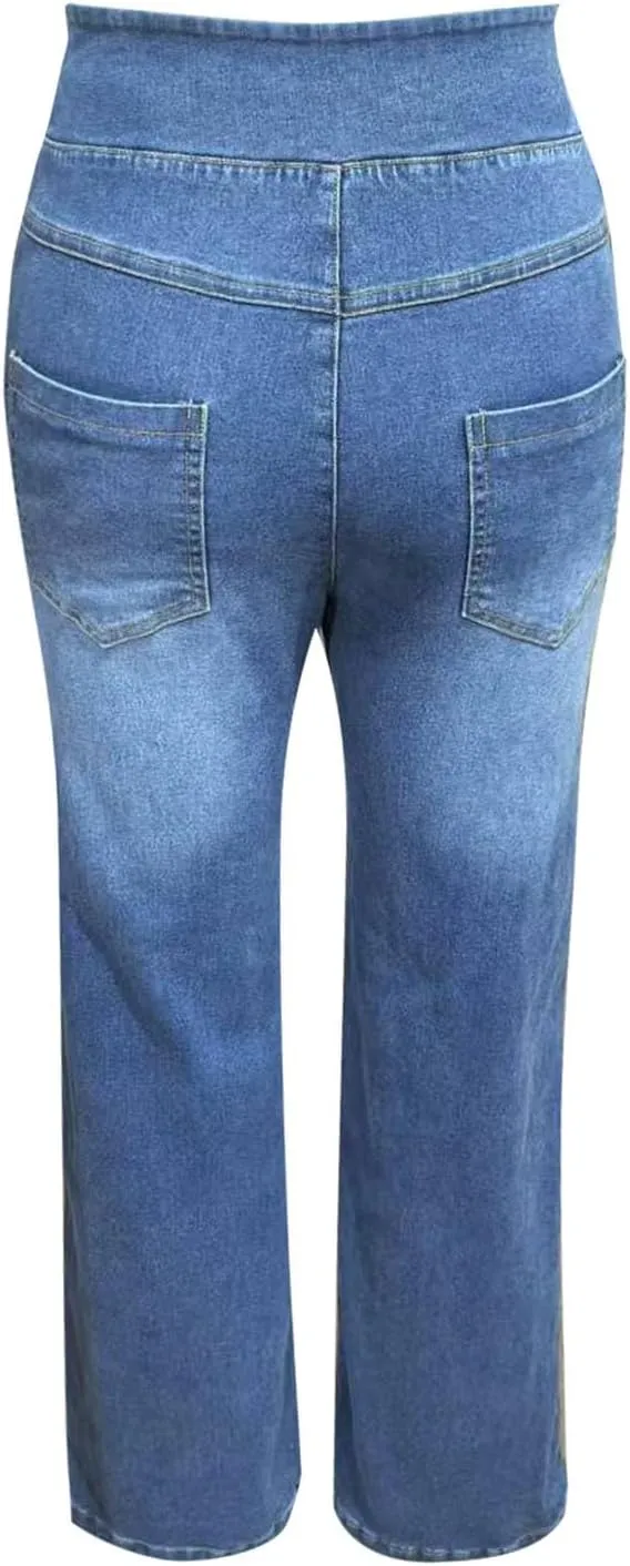 Women Sweatpant Jeans 2025 Sweatpants That Look Like Jeans High Waisted Stretchy Wide Leg Denim Pants with Pockets