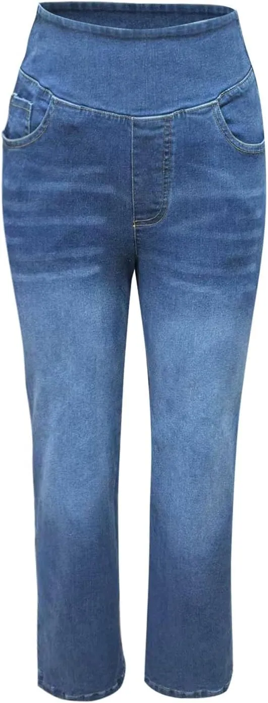 Women Sweatpant Jeans 2025 Sweatpants That Look Like Jeans High Waisted Stretchy Wide Leg Denim Pants with Pockets